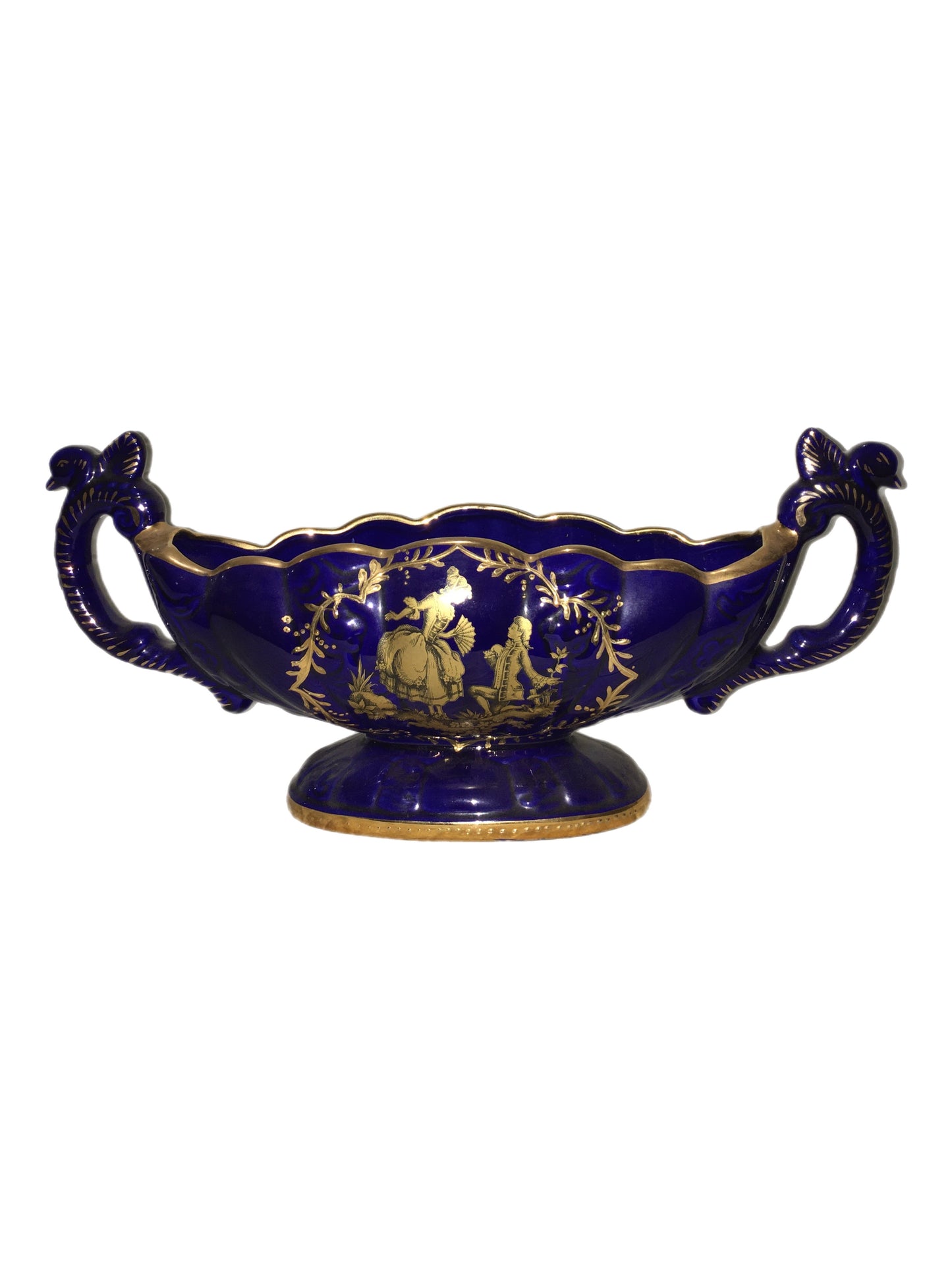 Rare Italian Gold Plated Thun Cobalt Blue Porcelain Bowl Centerpiece
