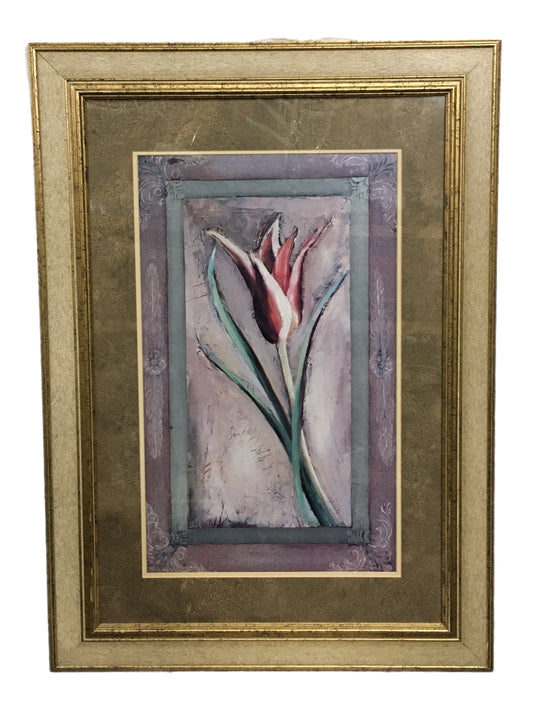 Set of Two Floral Tulip and Lily Print 29 1/2" x 39 1/2 Gold Frame