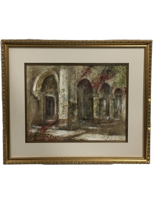 Original Arnoldo Nasi Acrylic Canvas Painting Gold Frame